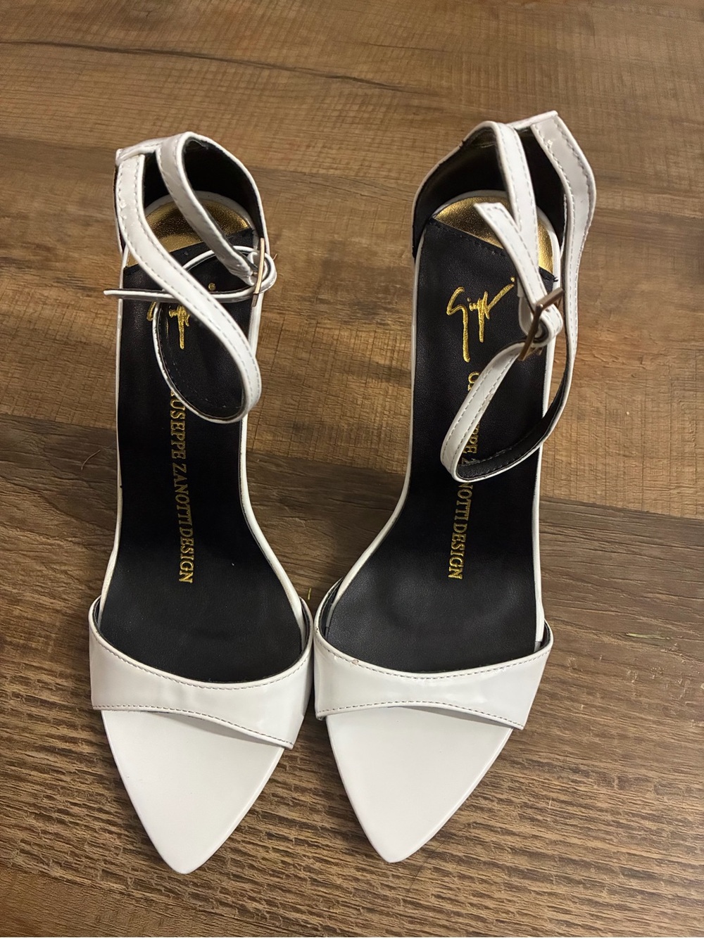 Giuseppe Zanotti White Pointed Ankle-Strap Heels